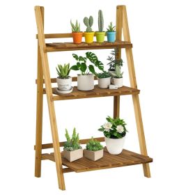 3-Tier Folding Plant Stand, 24" x 15" Wooden Indoor Plant Shelf Display Stand, for Corner Balcony Garden Patio (Option: Natural Wood-1010x630x80 mm)