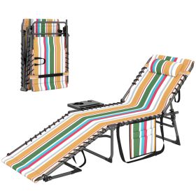 Folding Outdoor Chaise Lounge Chair Tanning Chair with 5-Level Adjustable Back, Side Table, Pillow, Pocket, Mixed Color (Option: Mixed Color-780x170x620 mm)