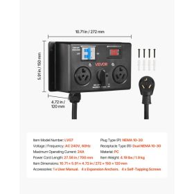 Manual EV Charging Switch, NEMA 10-30, Splitter Switch For Dryer & EV, 24A Max 240V Manual Power Distribution With Circuit Breaker, Real-Time Dis (Option: Black)