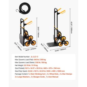 Stair Climbing Cart, 330 Lbs Stair-Climbing Capacity, Heavy-Duty Folding Trolley Cart With Telescoping Handle, 6 Wheels And 2 Bungee Cords, Stair (Option: Black)