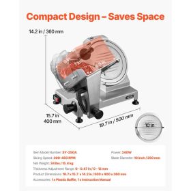 10" Commercial Meat Slicer, 240W Electric Deli Food Slicer With Carbon Steel Blade, Built-In Sharpener & 0-0.47" Adjustable Thickness For Frozen (Option: Black)