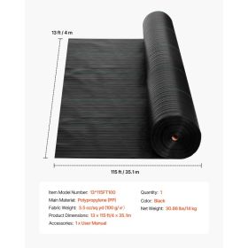 Weed Barrier Fabric Heavy Duty, 13x115FT 3.5oz Landscape Fabric, Woven Weed Blocker Fabrics, Garden Fabrics Weeds Barrier, Weeds Control Ground C (Option: Black)