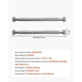 Water Heater Kit, 18 Inch Length Water Heater Flex Connector, Waters Heaters Installation Kit With 1" FIP X 1" FIP Inlet & Outlet Connection For (Option: Black)