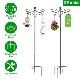 76in&91in Options -- 2 Packs Heavy Duty Double Shepherds Hook Bird Feeder Pole Garden Hanging Holder With Adjustable Height 5 Prong Base For Bird (Option: 2Pcs76in)