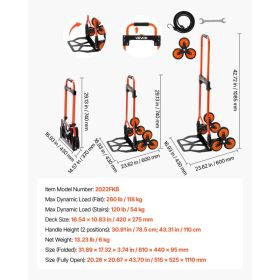 Stair Climbing Cart, 120 Lbs Stair-Climbing Capacity, Portable Folding Trolley Cart With Telescoping Handle, 6 Wheels And 2 Bungee Cords, Stair C (Option: Black)