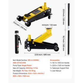 Low Profile Floor Jack, 3 Ton (6614 Lbs) Capacity, Steel Racing Floor Jack With Single Piston Quick Lift Pump, Hydraulic Trolley Car Lift For Spo (Option: Black)