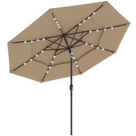 9.7 ft Outdoor Patio Umbrella with Solar LED Lights, 3 Tier Outdoor Table Umbrella with Tilt, Crank, Khaki (Option: Khaki-1190x200x200 mm)