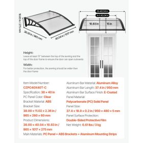 Awnings For Door Entrance, 38 X 40 In, Exterior Front Door Window Awnings With Drainage & ABS Bracket, Rain Snow Sun Protection, Overhang Polycar (Option: Black)