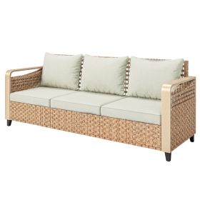 Rattan Wicker Sofa 3-Seater Outdoor Patio Sofa with Cushions for Garden Backyard Porch Beige (Option: Beige-665x590x665 mm)